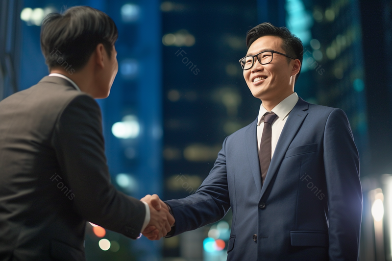 夜晚西装商人沟通握手合作,高清,摄影图,摄影图片,图片大全,摄影图免费下载